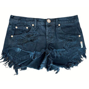 One Teaspoon 25 Black Destroyed Cut Off Bonitas Button Fly Denim Shorts - New